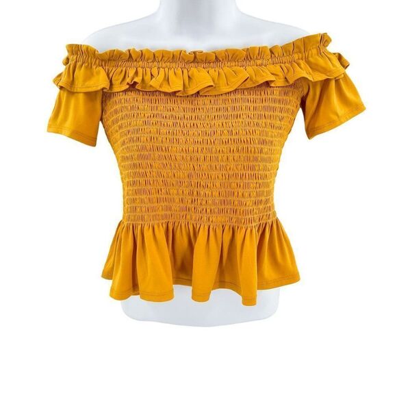 BCBGeneration Off the Shoulder Smocked Ruffle Top - Picture 3 of 8